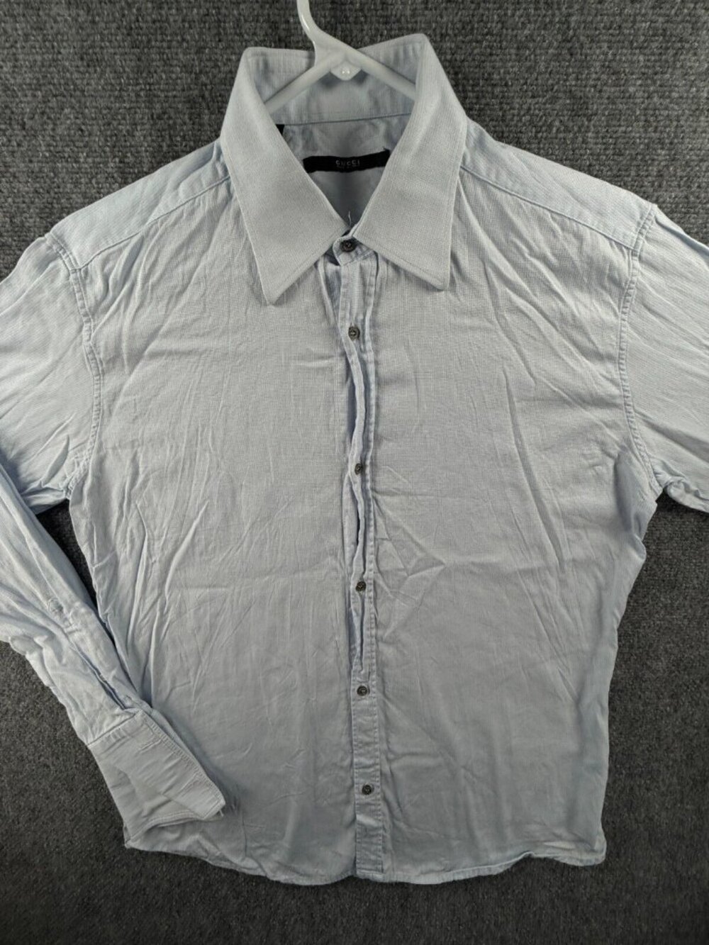 Gucci Blue French Cuff Long Sleeve Button Up Shirt Italy Size 16 Cotton Point